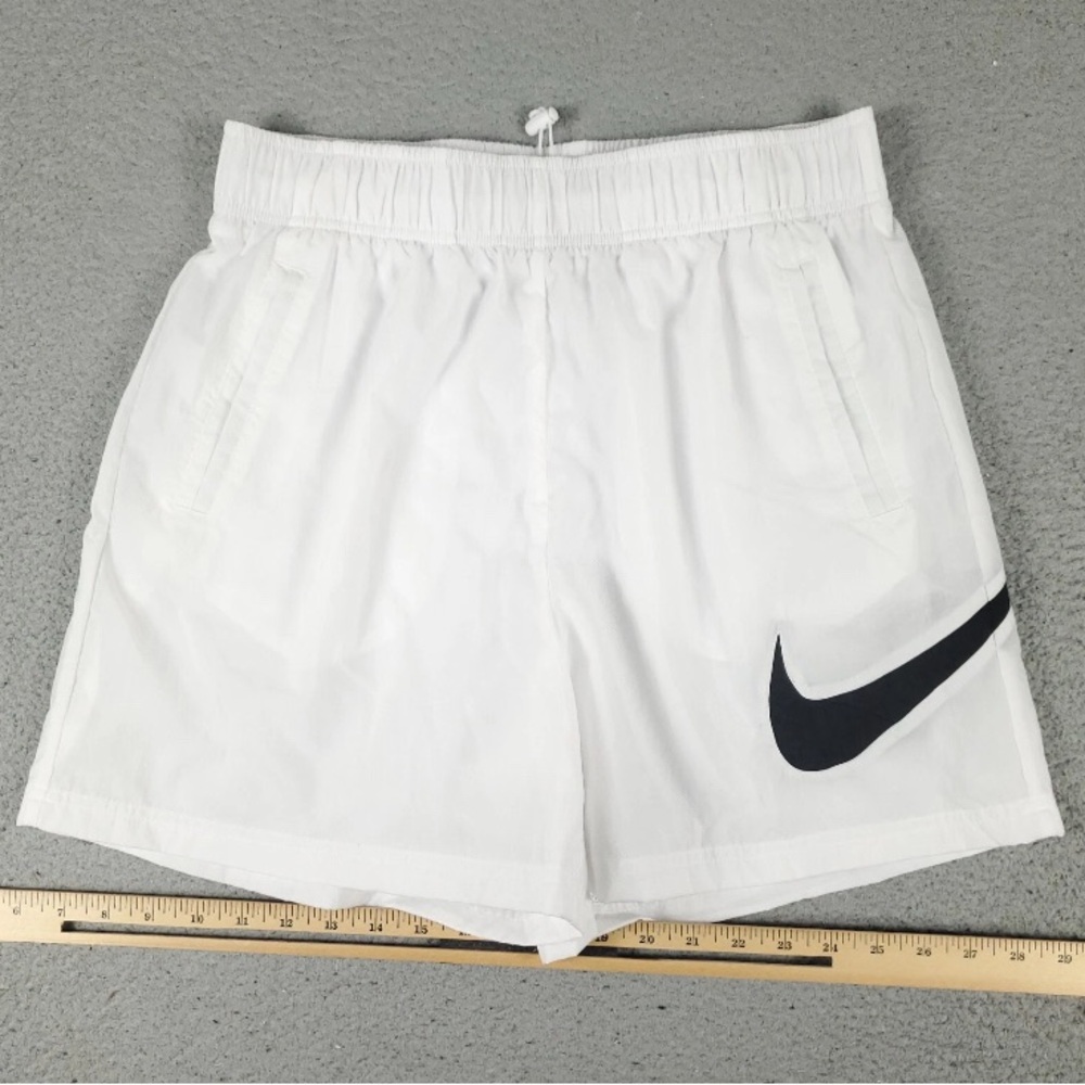 Nike Men's White Athletic Shorts with Black Swoosh
